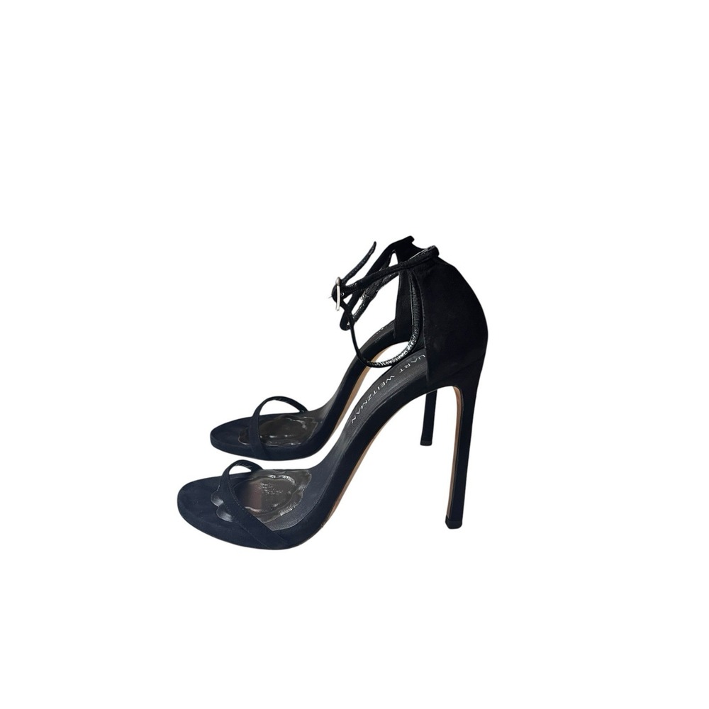 Stuart Weitzman The Nudist Sandal Size 8 Black Suede Heels Dress Shoe